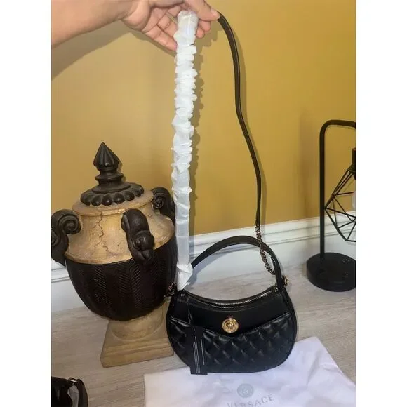 Versace Medusa Black Quilted Leather Shoulder/ crossbody Bag with Strap - Picture 12 of 14